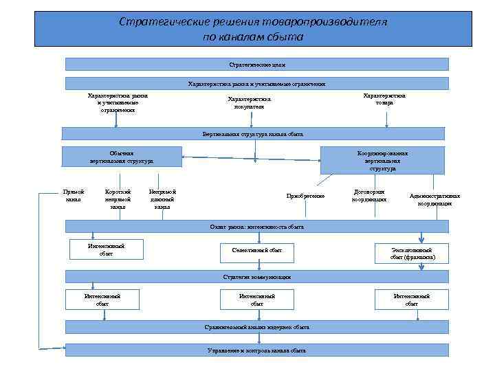 Стратегические решения товаропроизводителя по каналам сбыта Стратегические цели Характеристика рынка и учитываемые ограничения Характеристика
