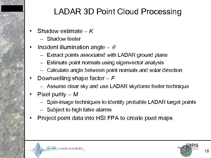 LADAR 3 D Point Cloud Processing • Shadow estimate – K – Shadow feeler