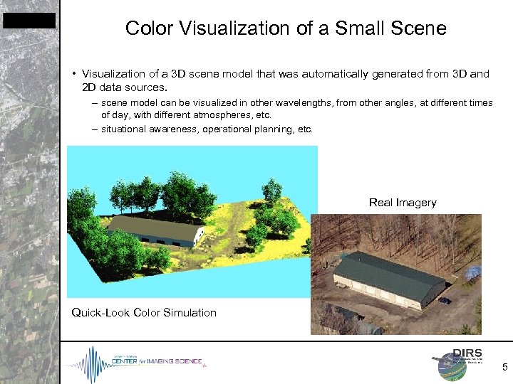 Color Visualization of a Small Scene • Visualization of a 3 D scene model