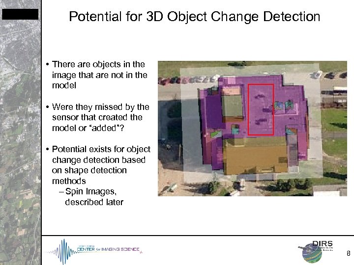 Potential for 3 D Object Change Detection • There are objects in the image