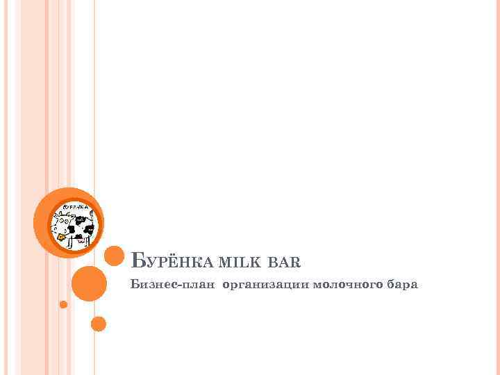 БУРЁНКА MILK BAR Бизнес-план организации молочного бара 