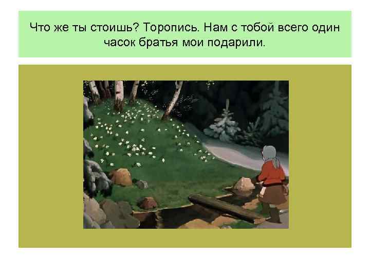 Что же ты стоишь? Торопись. Нам с тобой всего один часок братья мои подарили.