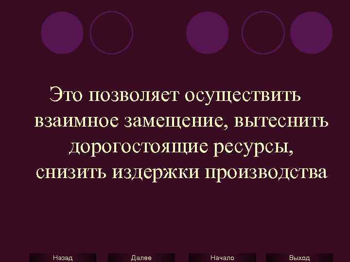 Это позволяет осуществить взаимное замещение, вытеснить дорогостоящие ресурсы, снизить издержки производства Назад Далее Начало