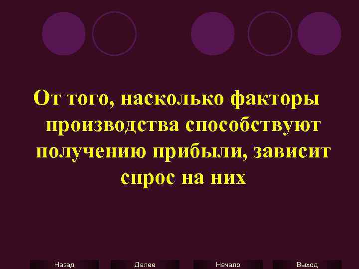 От того, насколько факторы производства способствуют получению прибыли, зависит спрос на них Назад Далее