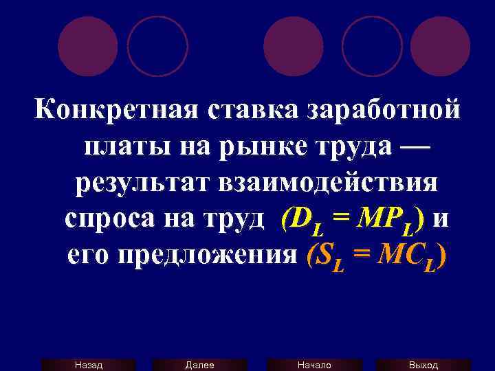 Конкретная ставка заработной платы на рынке труда — результат взаимодействия спроса на труд (DL