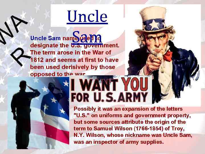 W A Uncle Sam name used to designate the U. S. government. The term