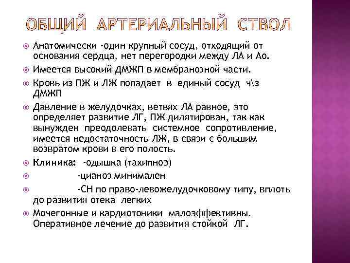  Анатомически -один крупный сосуд, отходящий от основания сердца, нет перегородки между ЛА и