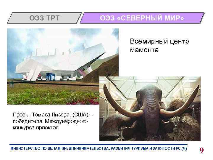 ОЭЗ ТРТ ОЭЗ «СЕВЕРНЫЙ МИР» Всемирный центр мамонта Проект Томаса Лизера, (США) – победителя