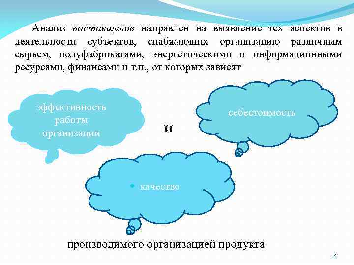Анализ поставщиков направлен на выявление тех аспектов в деятельности субъектов, снабжающих организацию различным сырьем,