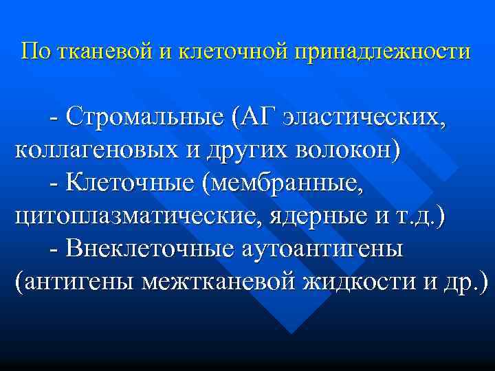  По тканевой и клеточной принадлежности - Стромальные (АГ эластических, коллагеновых и других волокон)