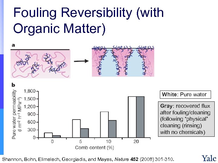 Fouling Reversibility (with Organic Matter) White: Pure water Gray: recovered flux after fouling/cleaning (following