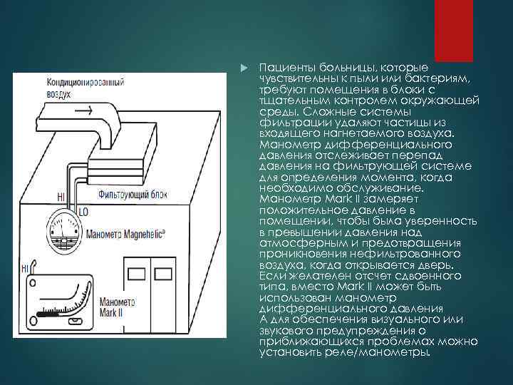  Пациенты больницы, которые чувствительны к пыли или бактериям, требуют помещения в блоки с