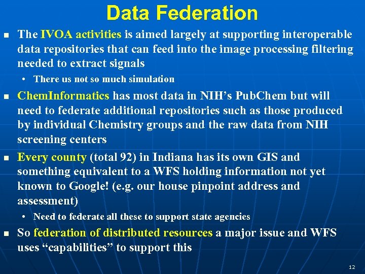 Data Federation The IVOA activities is aimed largely at supporting interoperable data repositories that