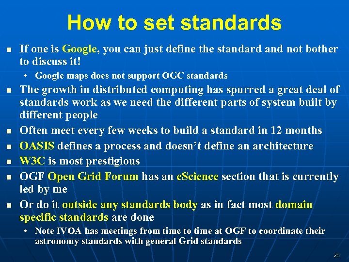 How to set standards If one is Google, you can just define the standard