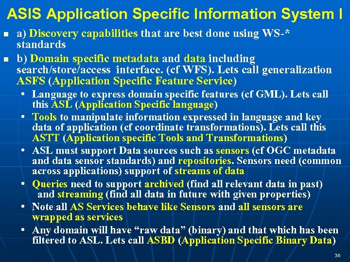 ASIS Application Specific Information System I a) Discovery capabilities that are best done using