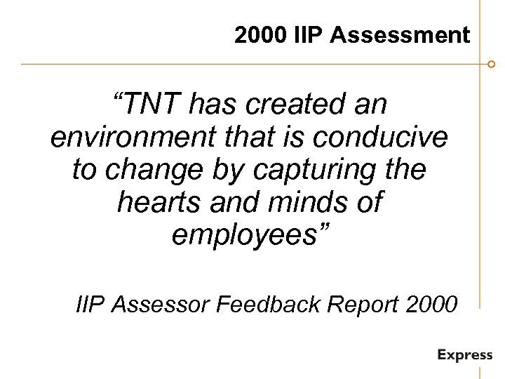 2000 IIP Assessment “TNT has created an environment that is conducive to change by