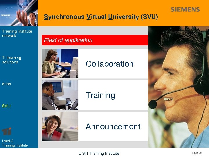 Synchronous Virtual University (SVU) Training Institute network TI learning solutions Field of application Collaboration