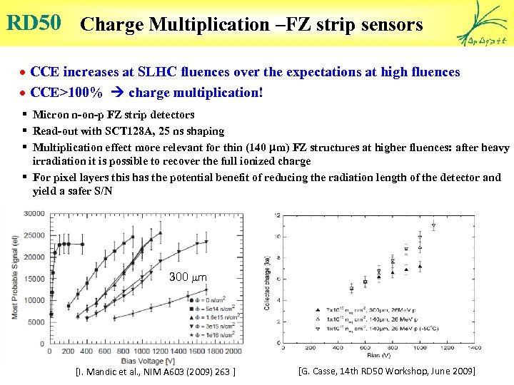 RD 50 Charge Multiplication –FZ strip sensors · CCE increases at SLHC fluences over