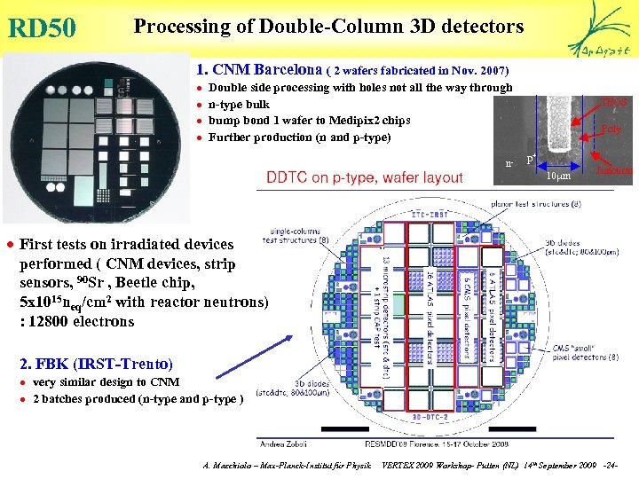 RD 50 Processing of Double-Column 3 D detectors 1. CNM Barcelona ( 2 wafers