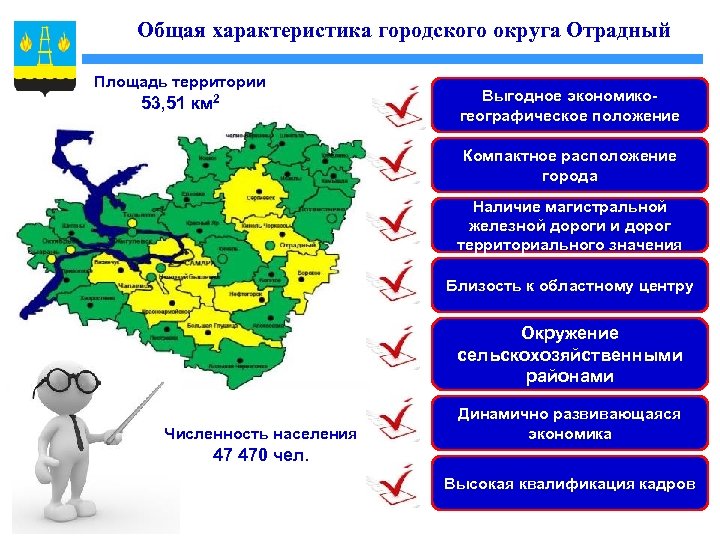 Общая характеристика городского округа Отрадный Площадь территории 53, 51 км 2 Выгодное экономикогеографическое положение