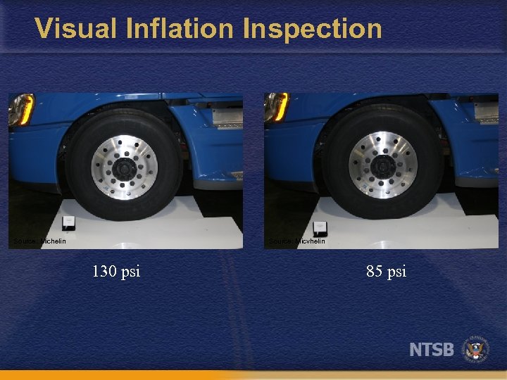 Visual Inflation Inspection Source: Michelin Source: Micvhelin 130 psi 85 psi 