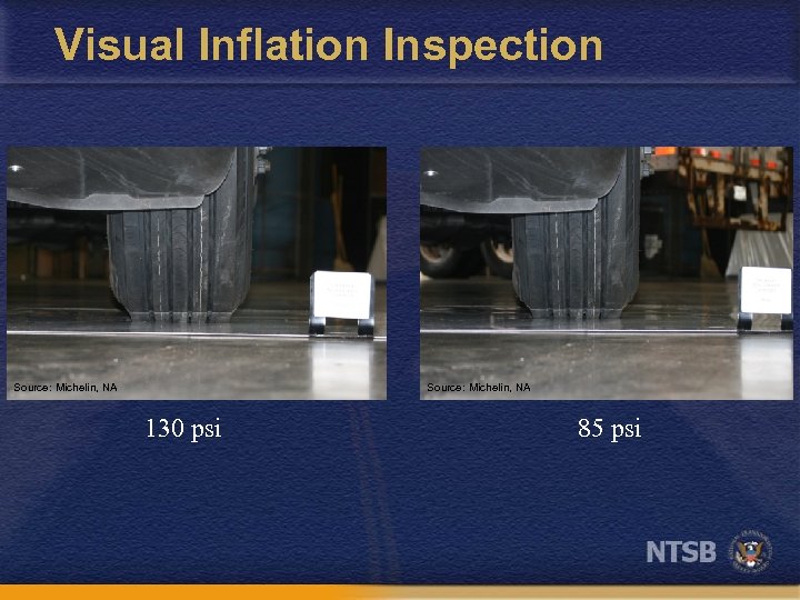 Visual Inflation Inspection Source: Michelin, NA 130 psi 85 psi 