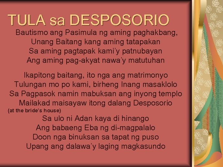 TULA sa DESPOSORIO Bautismo ang Pasimula ng aming paghakbang, Unang Baitang kang aming tatapakan
