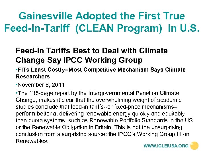Gainesville Adopted the First True Feed-in-Tariff (CLEAN Program) in U. S. Feed-in Tariffs Best