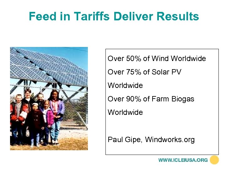 Feed in Tariffs Deliver Results Over 50% of Wind Worldwide Over 75% of Solar
