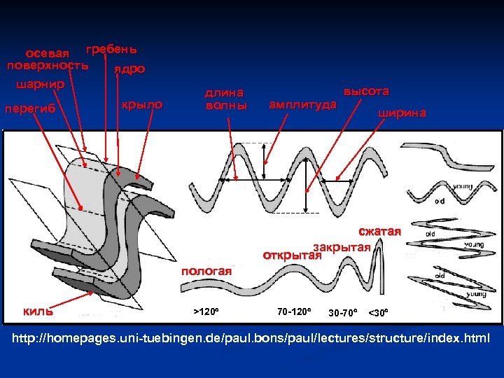 осевая гребень поверхность ядро шарнир перегиб крыло длина волны амплитуда высота ширина сжатая закрытая