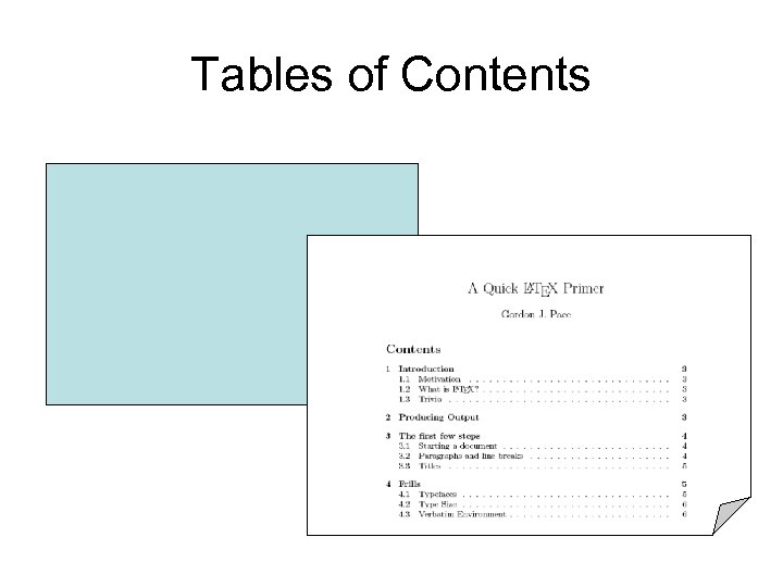 Tables of Contents 