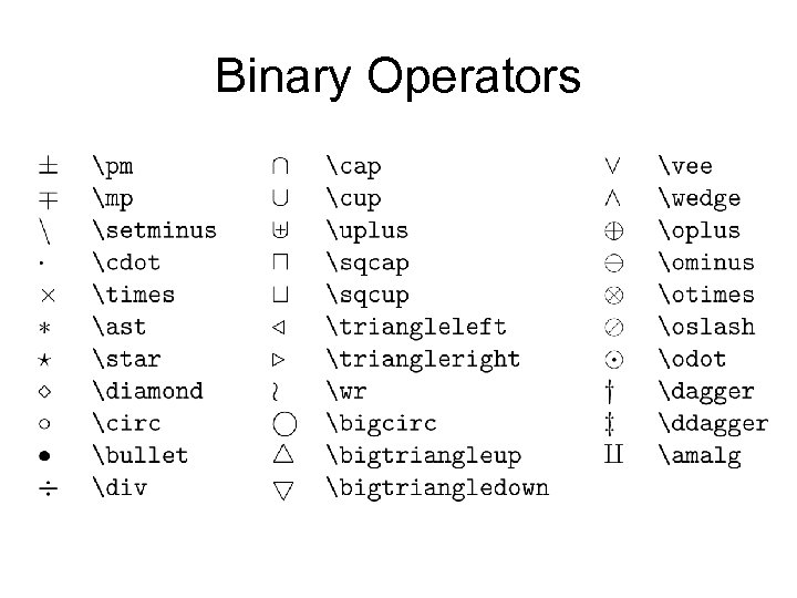 Binary Operators 