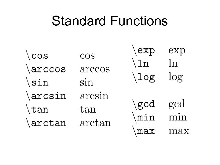 Standard Functions 