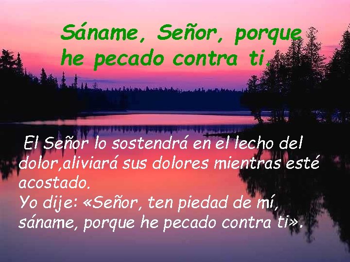 Sáname, Señor, porque he pecado contra ti. El Señor lo sostendrá en el lecho