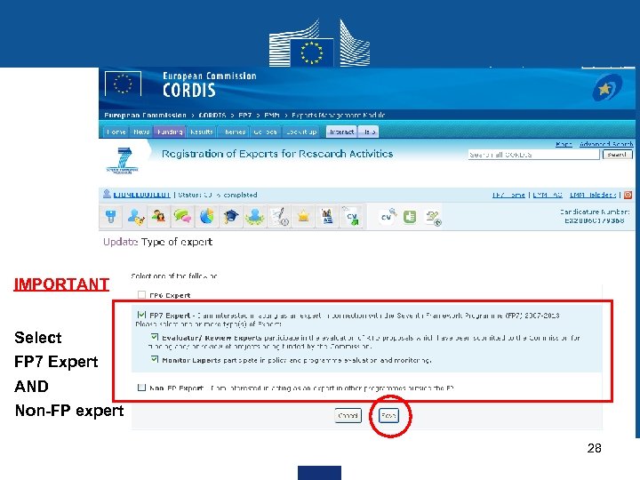 IMPORTANT Select FP 7 Expert AND Non-FP expert 28 