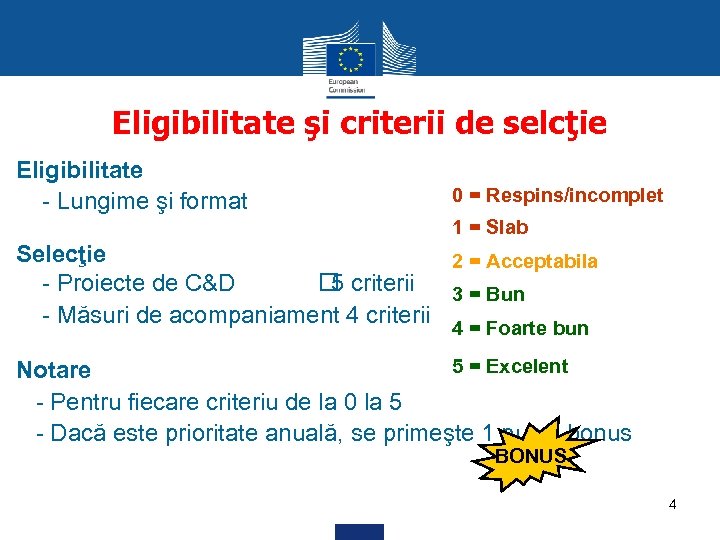 Eligibilitate şi criterii de selcţie Eligibilitate - Lungime şi format 0 = Respins/incomplet 1