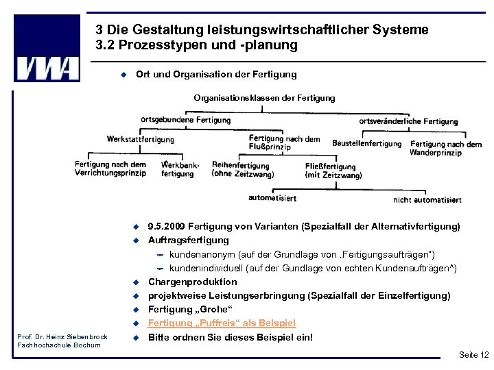 3 Die Gestaltung leistungswirtschaftlicher Systeme 3. 2 Prozesstypen und -planung u Ort und Organisation