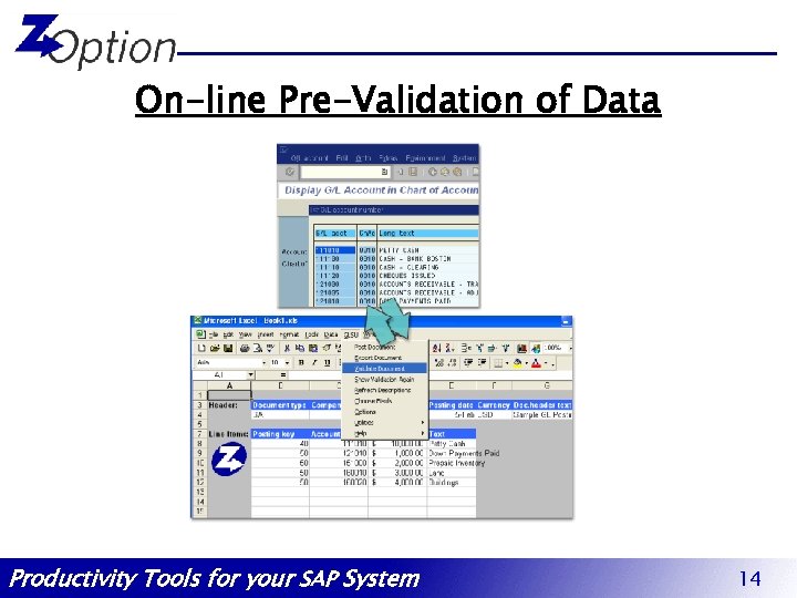 On-line Pre-Validation of Data Productivity Tools for your SAP System 14 