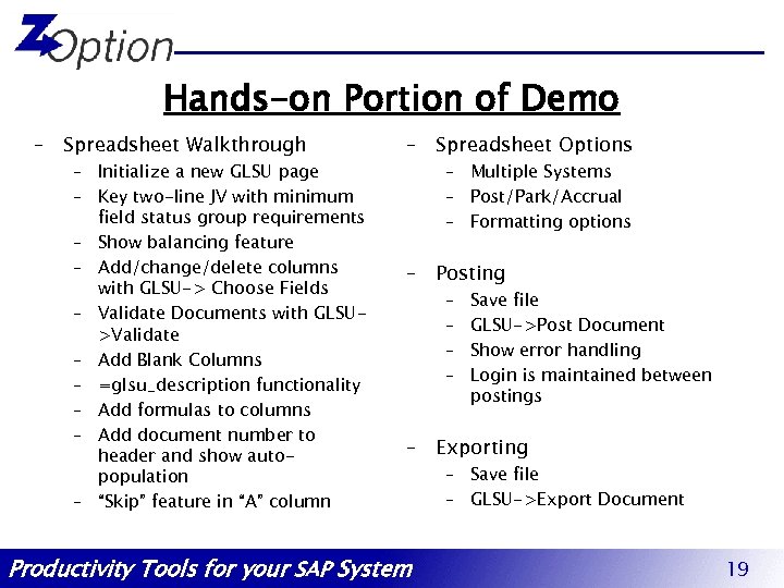 Hands-on Portion of Demo – Spreadsheet Walkthrough – Initialize a new GLSU page –