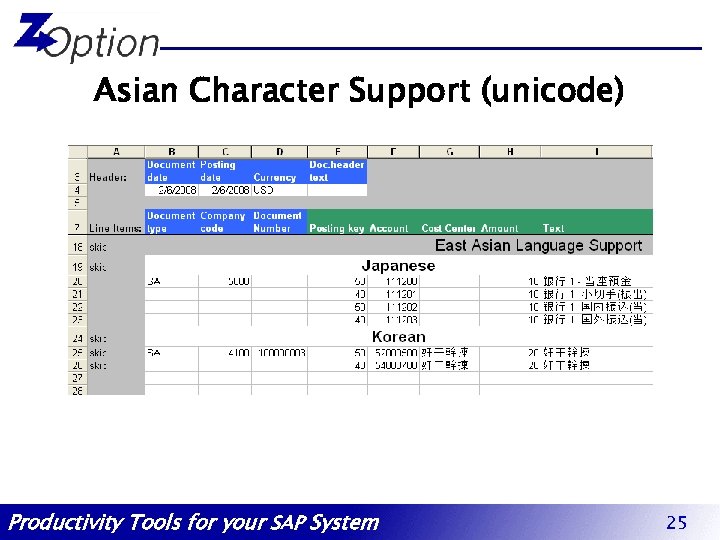 Asian Character Support (unicode) Productivity Tools for your SAP System 25 