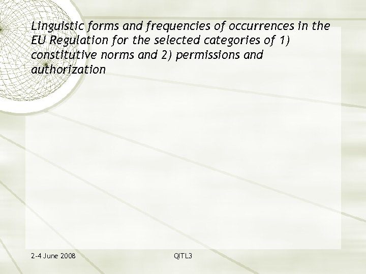 Linguistic forms and frequencies of occurrences in the EU Regulation for the selected categories
