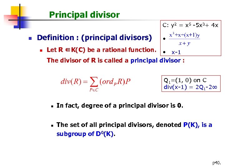 Principal divisor C: y 2 = x 5 -5 x 3+ 4 x n