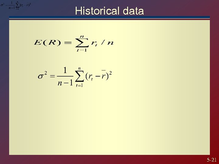 Historical data 5 -21 