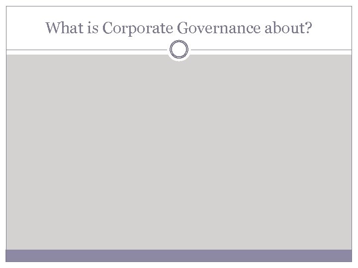 What is Corporate Governance about? 