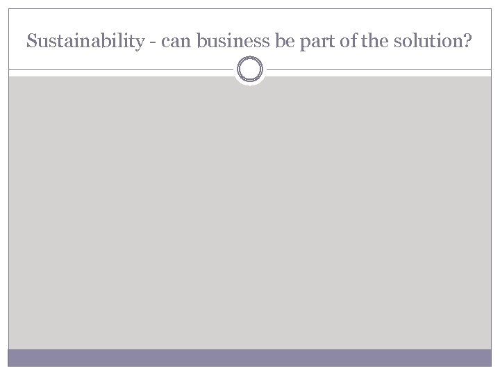 Sustainability - can business be part of the solution? 