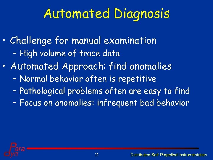 Automated Diagnosis • Challenge for manual examination – High volume of trace data •