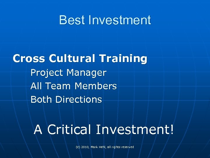 Best Investment Cross Cultural Training Project Manager All Team Members Both Directions A Critical