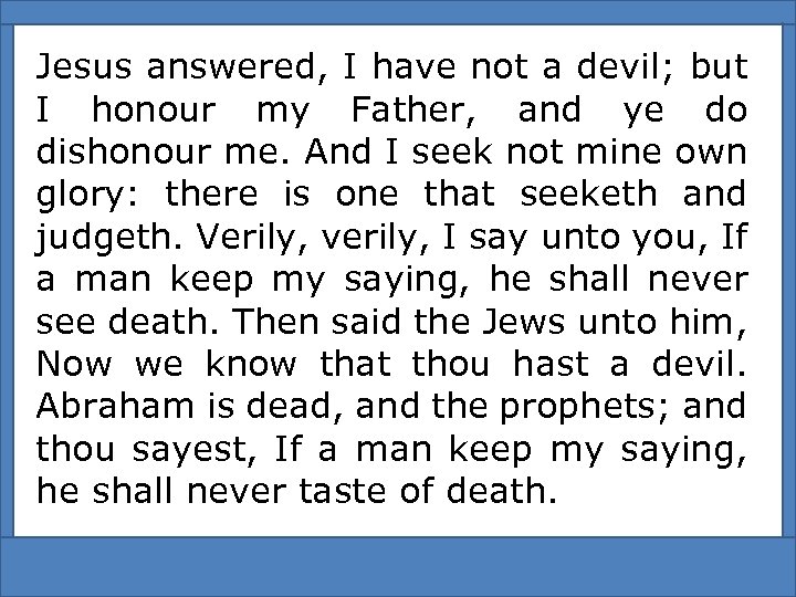 Jesus answered, I have not a devil; but I honour my Father, and ye