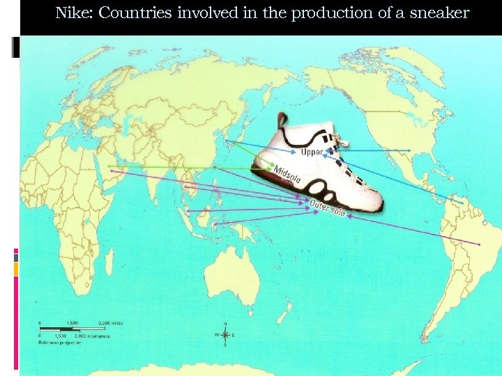 Nike: Countries involved in the production of a sneaker 