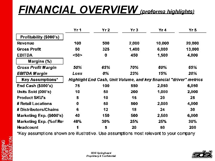 FINANCIAL OVERVIEW (proforma highlights) SDSI Springboard Proprietary & Confidential 